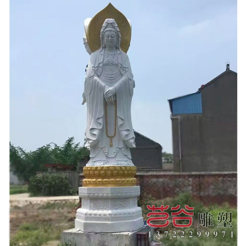 佛像石雕三面觀音雕塑